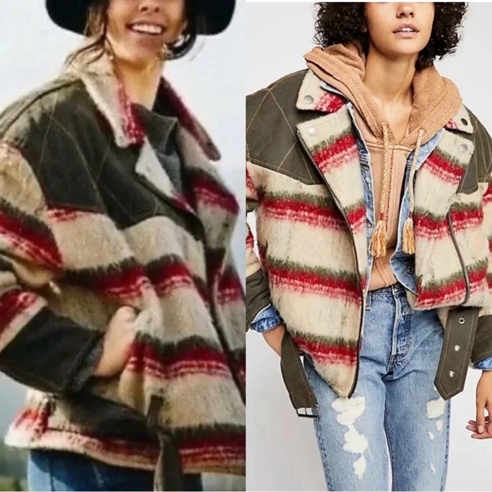 Free People Montana Wool Blend Moto Jacket Oversized XS Zip Closure NWT